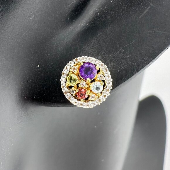 Painters Palette Gemstone Stud Earrings Sterling silver with 14kt Gold Overlay - Picture 1 of 11